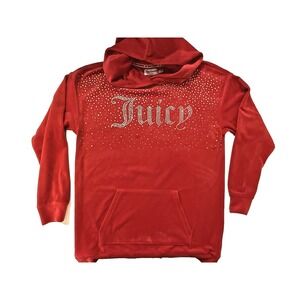 Juicy Couture Bling Y2K Hoodie Womens Medium Red VELOUR Crystal Studs Juicy